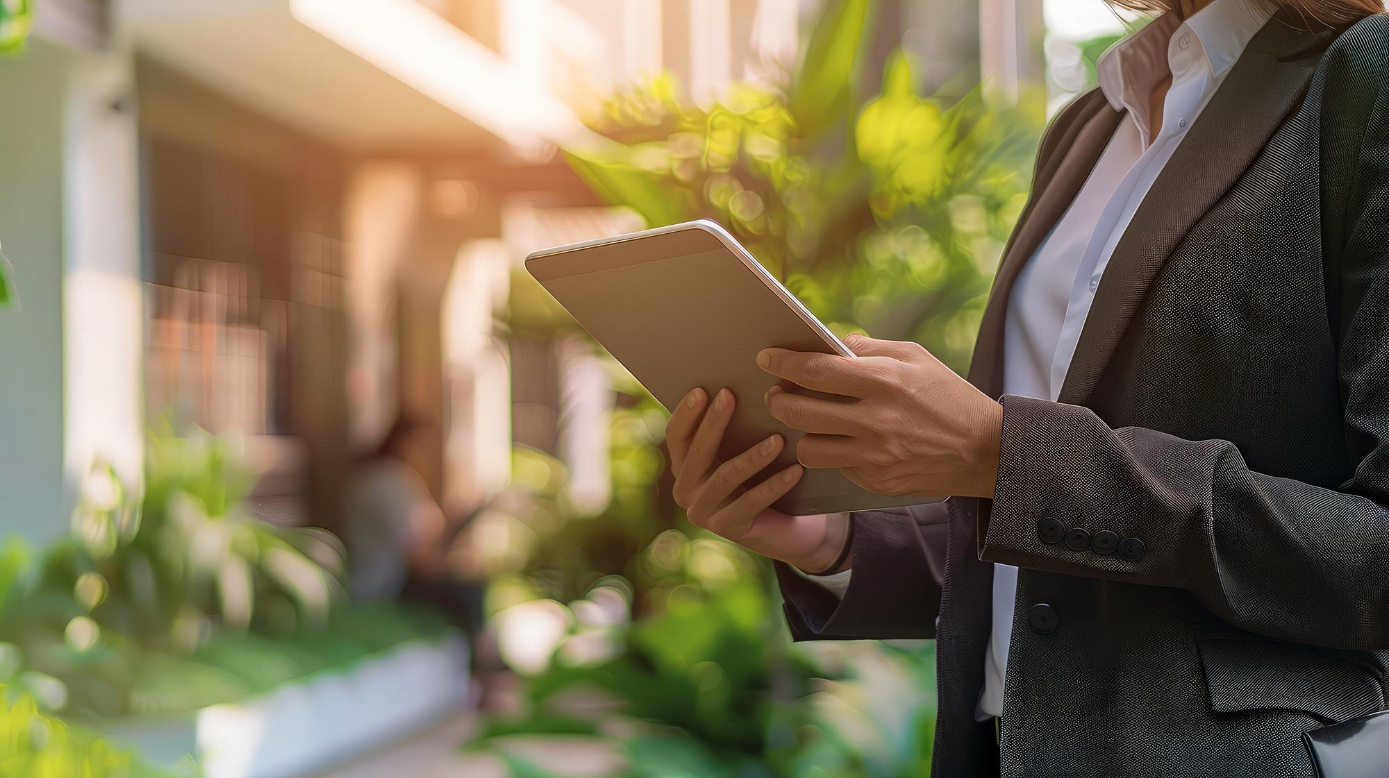 Consultant arătând planul de marketing imobiliar